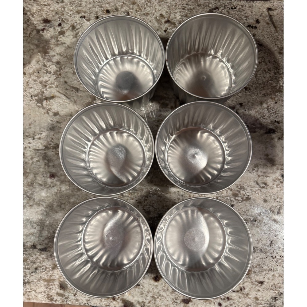 Vintage Aluminum Fluted Dessert Molds Set of 6‎ Silver Gelatin Pudding Cups Q3a